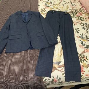 Zara windowpane navy big boys suit sz 11/12